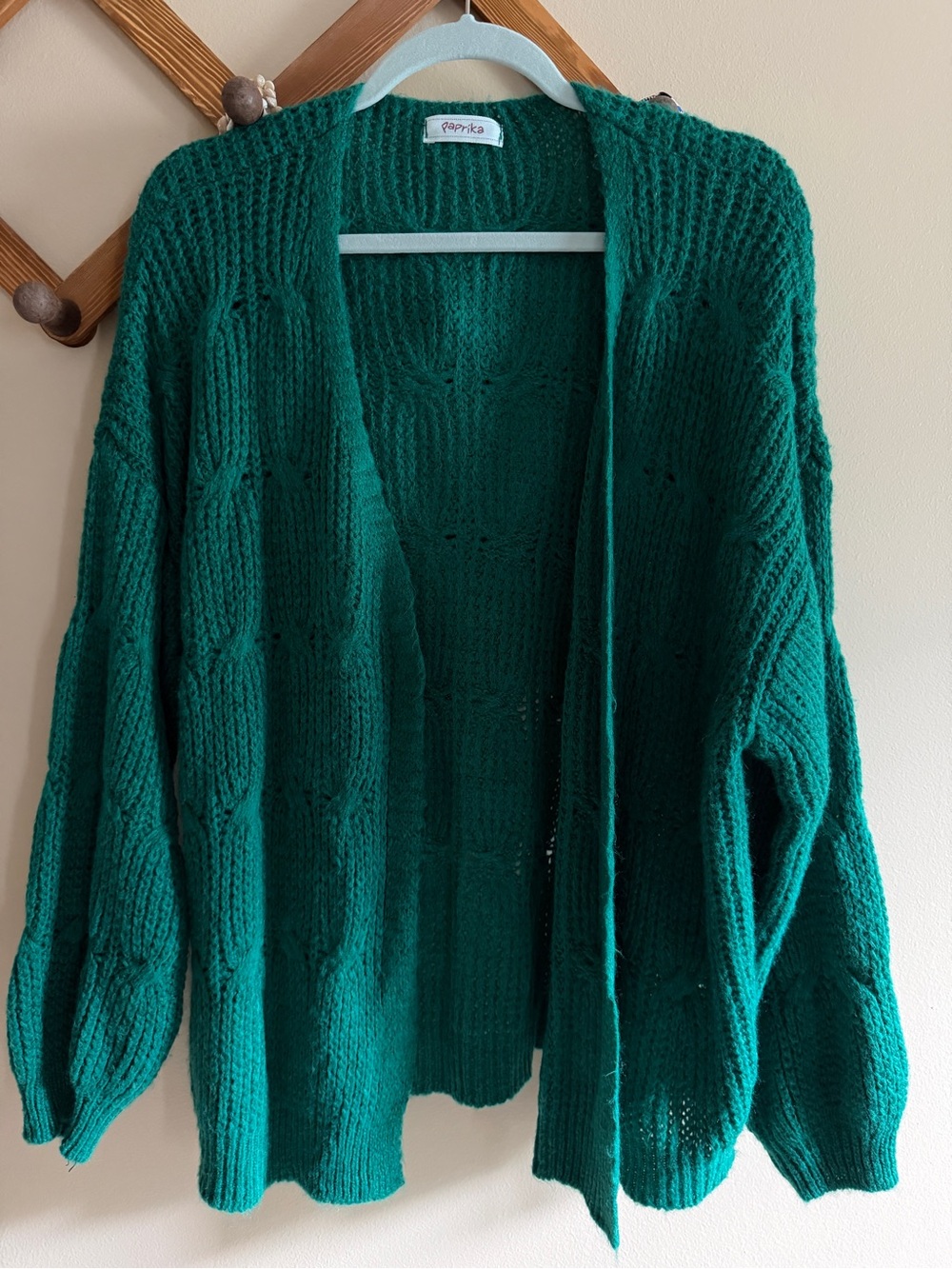 Paprika Emerald Green Open-Front Textured Knit Cardigan
